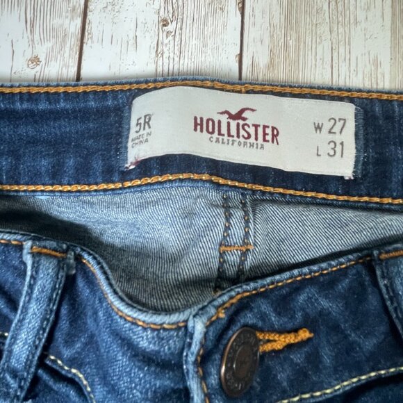 HOLLISTER Women's 5R Low Rise Skinny Dark Wash Distressed Blue Denim Jeans - Picture 4 of 4